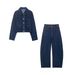 Women's Fashionable And Versatile Denim Jacket And Straight Leg Jeans Set For Ladies_ecoleips.com