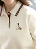 I BELIEVE YOU Polo Neck Long Sleeved T-shirt For Women Autumn 2025 Apricot Casual Tees Contrast Color Embroidery Top 2253016181_ecoleips.com