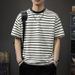 Retro Style Digital Print Striped T-Shirt Short Sleeved round Neck Thin Top for Men And Women Summer New_ecoleips.com