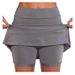 Summer Women's Solid Color Mid Waist Skirt Pants American Style Sporty Casual Look Faux Two-Piece Pocket Short Skirt_ecoleips.com