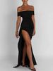 Women’s Off Shoulder Maxi Dress Sexy Split Long Dress Elegant Slim Fit Summer Dress Glamorous Vacation Outfit Chic Fashion_ecoleips.com