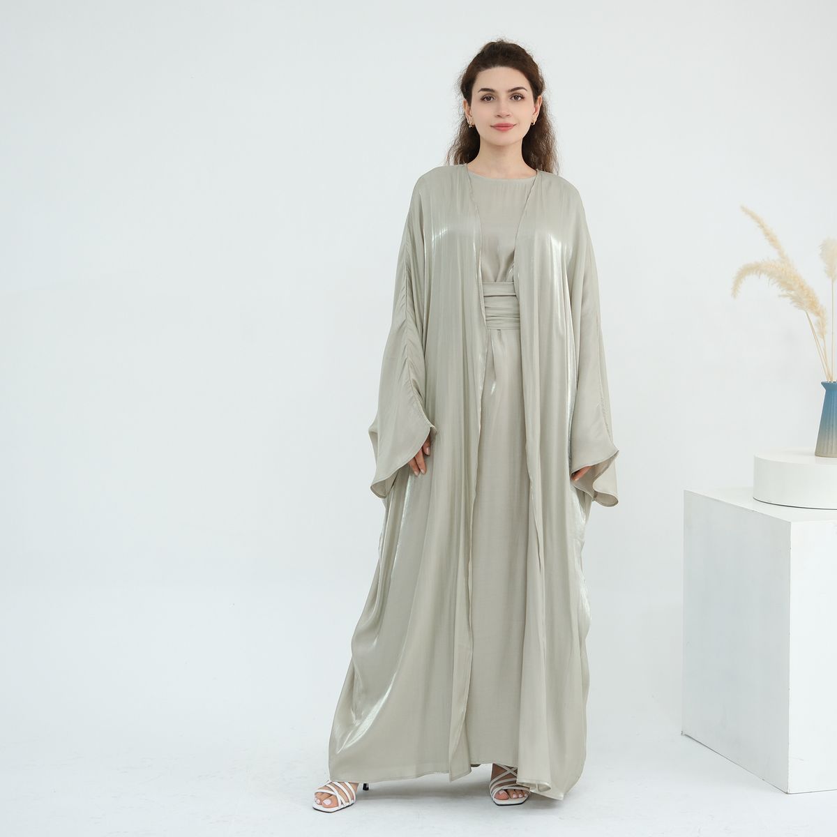 Women's Clothing Modest Abaya Dress Turkish Modest Two-Piece Set – Elegant Solid Color Long Dress With Batwing Sleeves (S-XXL,,Middle East Style)_ecoleips.com