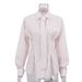 Elegant Striped Printed Women's Long Sleeved Shirt Collared Tie Style Fitted Waist Fashion Top_ecoleips.com