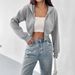 Women’s Zip-Up Hooded Sweatshirt – Long Sleeve Cropped Pullover (Greyish, XS-XL)_ecoleips.com