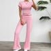 Diyun Yoga Sports Style Solid Color Short Sleeve Wide Leg Pants Set Women's Clothing 2025 Spring Summer_ecoleips.com