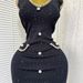 Elegant Sleeveless Knit Dress With Rhinestone Buttons - Bodycon Mini Dress For Women, Slimming High Waist Design, Shimmering Fabric_ecoleips.com