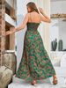 Women's Boho Floral Print Bodycon Dress, Long Sleeveless Summer Woven Fabric, Fitted Waist Tie Back Design_ecoleips.com