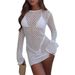 Women's Clothing Knitted Beach Skirts Sexy Hollow Backless Sun Protection Clothing New Seaside Holiday Bikini Shirts_ecoleips.com