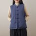 girl Style Retro Button Linen Thickened Cotton Vest Padded For Women Autumn Winter Outerwear Chinese Short Waistcoat_ecoleips.com