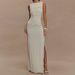 Women's Clothing Round Neck Backless Dress Fashionable Sleeveless Pleated Slit Slim Dress_ecoleips.com
