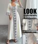 Maxi Dress Spring Summer Women White Square Neck 3/4 Sleeve Ethnic Embroidery Lace Up Elegant Party Dress_ecoleips.com