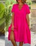 Summer Women's V Neck Casual Dress Sweet Fresh Style Solid Color Large Swing Skirt Dress New Fashion_ecoleips.com