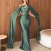Sexy Off Shoulder High Waist Bridesmaid Dress Lady Casual Shawl Sleeves Slim Long Dress Elegant Draped Solid Color Evening Dress_ecoleips.com