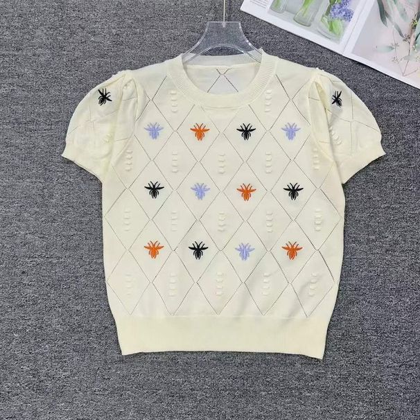 Real Shot: Exquisite Unique Star-Embroidered Round-Neck Short-Sleeve Knit Brand Logo For Women, New Summer Style, Versatile And_ecoleips.com