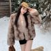 Women’s Faux Fur-Trimmed Leather Jacket – Winter Short Coat With Victoria-Inspired Style (One Size, Brown Sugar Champagne)_ecoleips.com