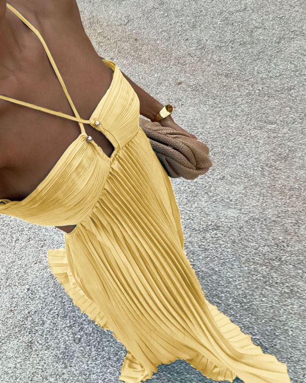 In Stock: New Summer 2025 European And American Cross-border Foreign Trade Solid Color Strapless Pleated Sleeveless_ecoleips.com