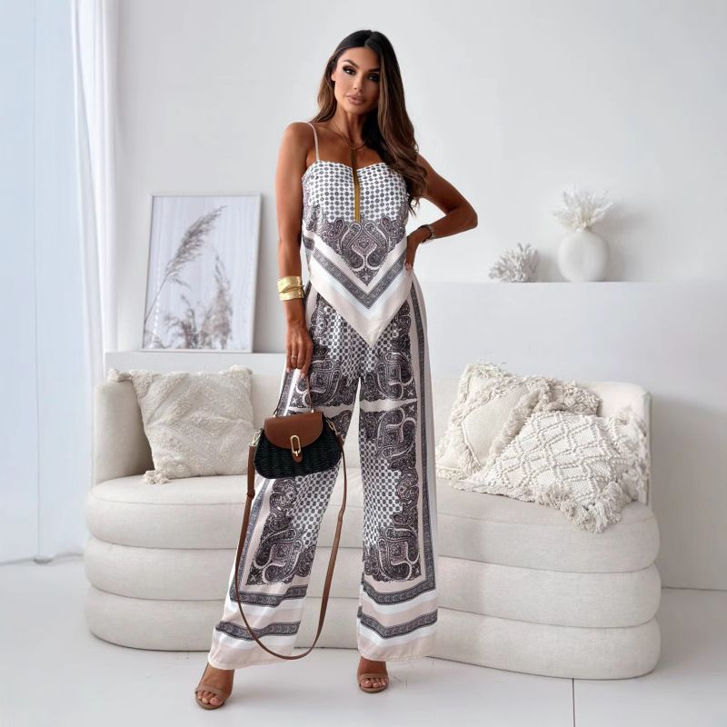 Women's Floral Print Camisole Bralette & Long Pants Set American Style Thin Sexy Fashion Clothing For Summer_ecoleips.com