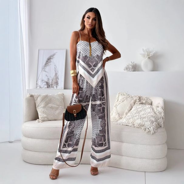 Women's Floral Print Camisole Bralette & Long Pants Set American Style Thin Sexy Fashion Clothing For Summer_ecoleips.com