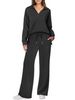 Audday 2024 Autumn Winter Fashion Casual Sports Suit Long Sleeve V-neck Sweatshirt Wide-leg Pants Two-piece Set For Women_ecoleips.com
