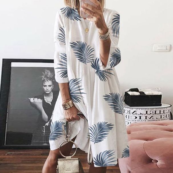 Spring And Summer New European And American Women's Vintage Printing Round Neck Dress Digital Printing Multi-color Skirt_ecoleips.com