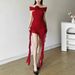 Lace Splicing Sexy Perspective Dress Women Irregular Sleeveless Edge Dress Summer Long Party Vacation Evening Dress_ecoleips.com