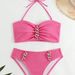 Women's Clothing Striped Halter Neck Fashion Split Biniki Swimsuit Female_ecoleips.com