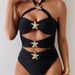Women's Clothing Bikini Black One Piece Swimsuit Sexy Hollow Swimming Suit_ecoleips.com