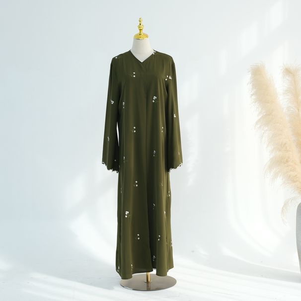 Elegant Embroidered Plus Size Kaftan Dress Boho Chic Long Sleeve Tunic For Women Open Front Optional Scarf Coffee Army Green Lilac_ecoleips.com