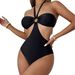 Women's Clothing Fashion Bikini Swimsuit Sexy Backless Solid Color Hollow Strap Swimsuit_ecoleips.com