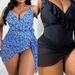 Women's Plus Size Ruffle One-Piece Swimsuit + Mesh Skirt P028_ecoleips.com
