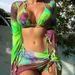 Women's Clothing Multi Color Tie Dyed Bikini Three Piece Long Sleeved Mesh Swimsuit Female Sense_ecoleips.com