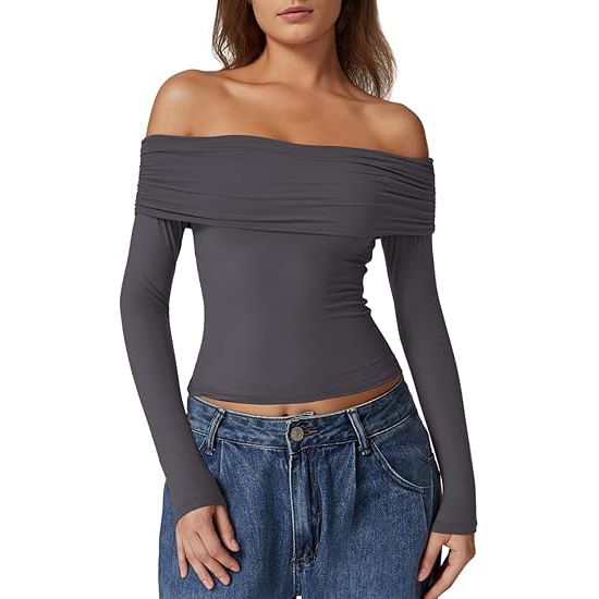 European And American Style Women's Long Sleeve off Shoulder T-Shirt Pure Sexy Style Cross Border High End Milk Silk Base Shirt for Ladies_ecoleips.com