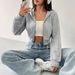 Women’s Zip-Up Hooded Sweatshirt – Long Sleeve Cropped Pullover (Greyish, XS-XL)_ecoleips.com