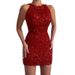 Women's Clothing New Fashion Halter Neck Sexy Crystal Tassel Hip Sequin Dress Mid Waist Evening Dress_ecoleips.com
