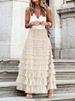 Women's Mesh Panel Tiered A-Line Maxi Skirt – Solid Color High Waist Flowy Layered Tulle Skirt For Spring Summer 2026_ecoleips.com