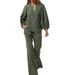 Women's Linen-Blend V-Neck Top & Straight Pants Set – Relaxed Two-Piece Outfit For Casual & Work (7 Colors, S-3XL)_ecoleips.com