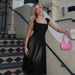 French-style Solid Color Back-tie Tight-fitting Dress, 2025 Winter New Fashion, Zippered Shoulder Strap Long Dress_ecoleips.com