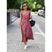 Women's Clothing Women's V-Neck Floral Print Tie-Waist Midi Dress - Flowy Summer Dress With Belt_ecoleips.com