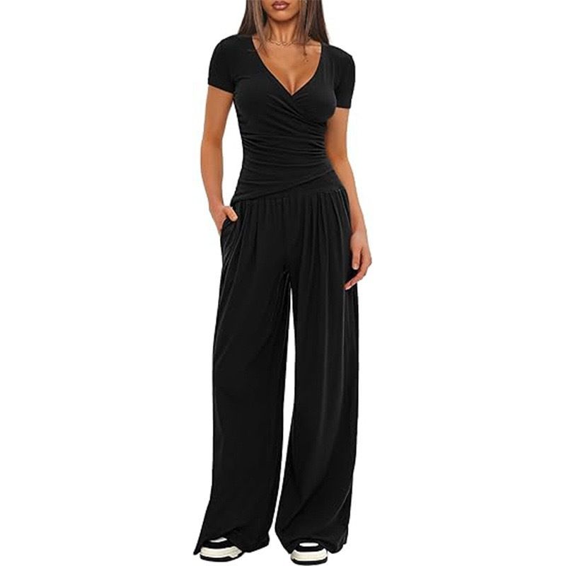 Versatile Wide-Leg Pants Set – Short/Long Sleeve T-Shirt & Flowy Trousers (XS-XL, 14 Colors) | Breathable Poly-Spandex Blend_ecoleips.com