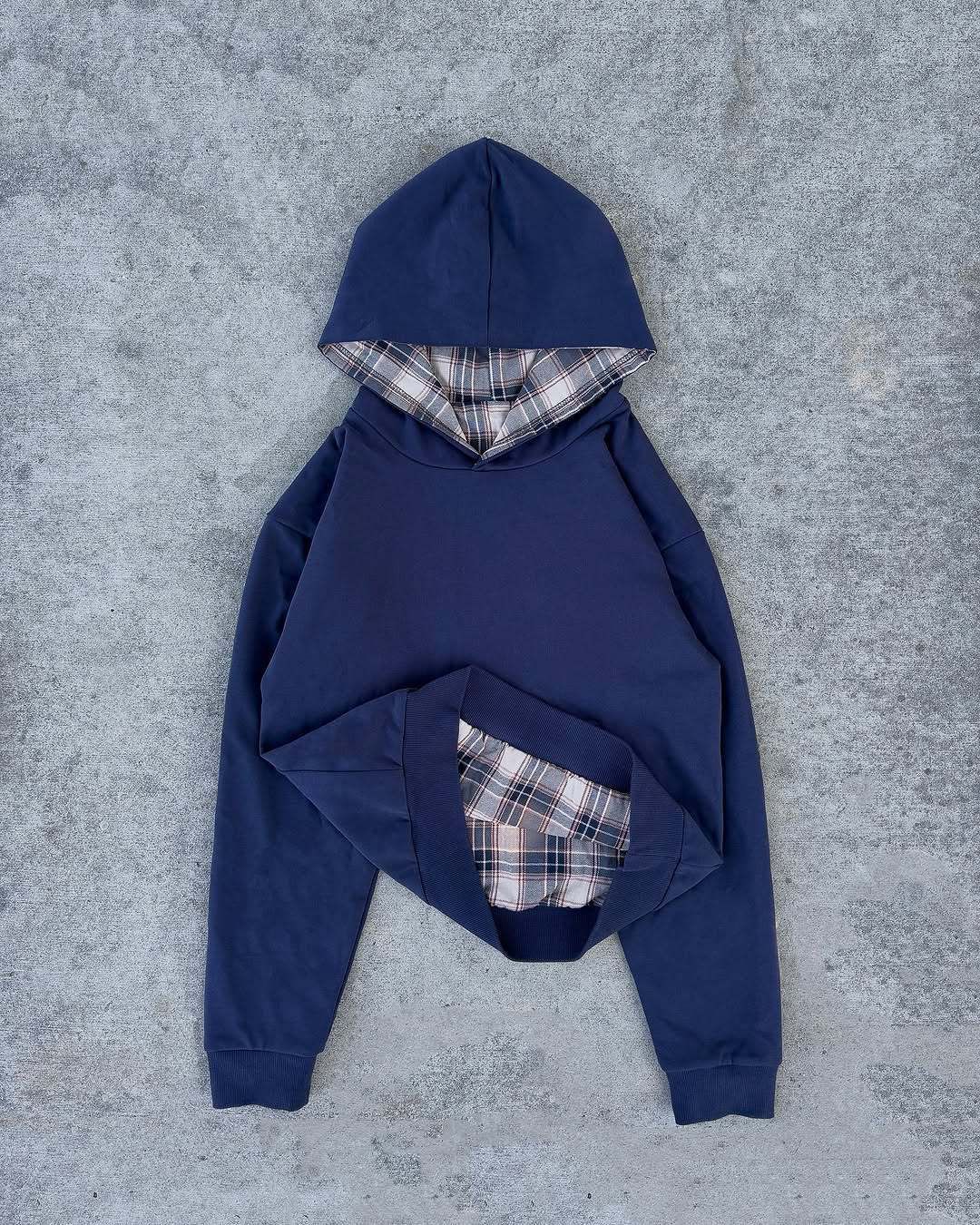 Reversible Plaid Streetwear Hoodie – Hip-Hop Inspired Oversized Pullover, Double-Sided Design(Light Grey, Black, Navy, S-XXL)_ecoleips.com