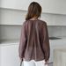 Women's Clothing French V Neck Shirt Spring Summer Ruffled Tie Up Lantern Sleeve Semi Sheer Thin Top_ecoleips.com