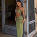 Slim-Fit Halter Neck Crop Top & Bodycon Skirt Set, Sexy Ribbed Two-Piece Outfit For Women, Spring Streetwear, Green & Black_ecoleips.com