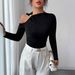 Women's Asymmetrical Off-Shoulder Top Slim Fit with Metallic Decoration Spring New Style_ecoleips.com
