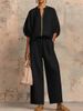 Summer Women's Wide Leg Pants Set Casual Loose Fit Solid Color Zipper Round Neck Top And Bottoms Ensemble_ecoleips.com