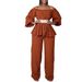C8535P Women's Cross-Border Fashion Set With Belt, Off-Shoulder Long-Sleeve Top Loose Wide-Leg Pants, European_ecoleips.com