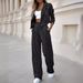 Women's Clothing temperament casual striped short lapel suit straight pants suit_ecoleips.com