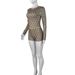 Women's Sexy Slim Fit Two Piece Set Copper Coin Print round Neck Long Sleeved Top with Shorts European American Style Spring/Autumn Summer_ecoleips.com