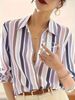 K Color Blocking Temperament Striped Shirt For Women, New Niche Retro Style, Loose Collar, Slimming Effect_ecoleips.com