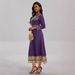 Voya Women's European And American Retro Dress, Cross-border Foreign Trade Fashion Printed High-waisted Long-sleeved Long Skirt For_ecoleips.com
