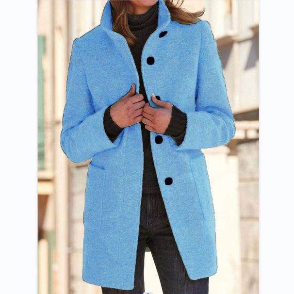 Vintage Wool Blend Coat – Fall/Winter Women’s Stand Collar Button Jacket (Navy/Beige/Caramel, S-5XL)_ecoleips.com